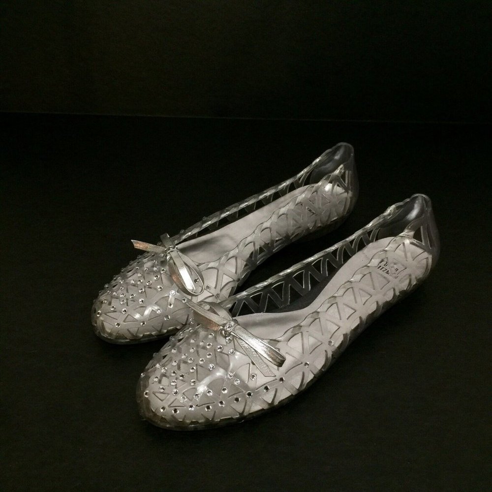 Stuart Weitzman Clear silver crystal jelly flats